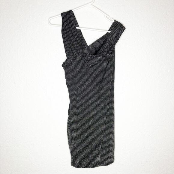 IRO Club black silver metallic asymmetrical neckline dress size 36 or Small NWT - Picture 13 of 14